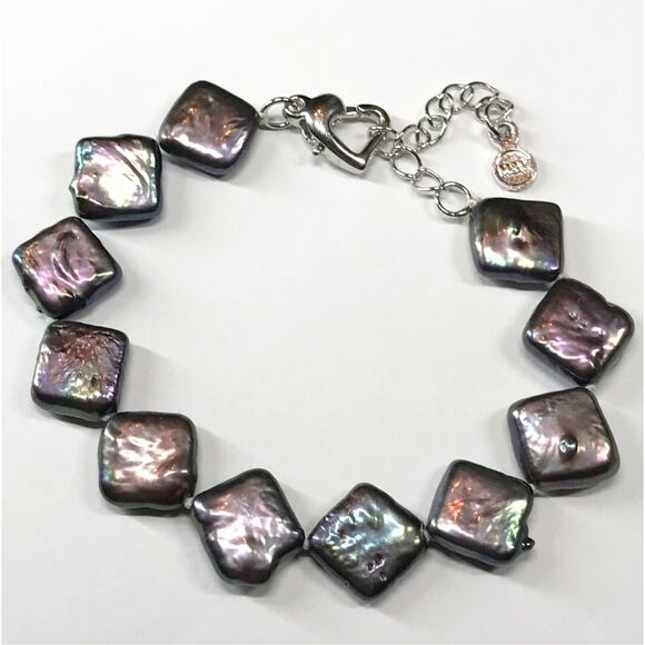 M&M Signed Genuine Freshwater Square Diamond Flat Coin Pearl Baroque Peacock 13m - Picture 1 of 12